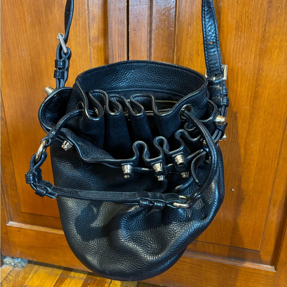 Black Bucket Shoulder Bag with Drawstring Closure. Authentic Alexander Wang